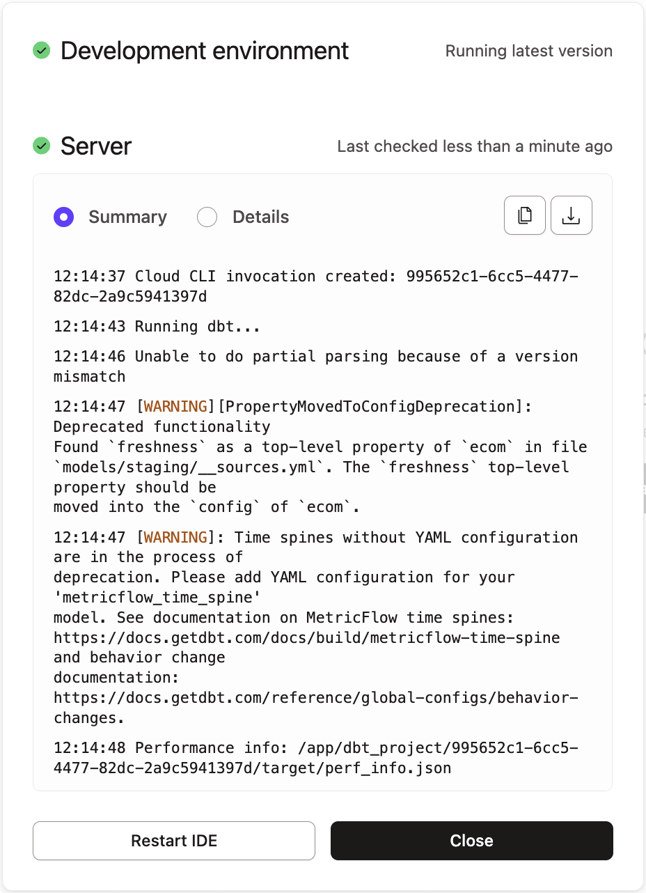 The Command History returns a log and detail of all your dbt invocations. The Command History returns a log and detail of all your dbt invocations.